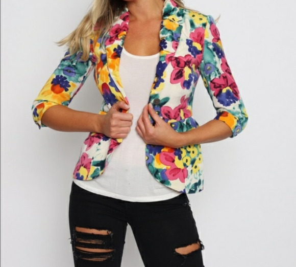 Walter Baker Jackets & Blazers - WALTER BAKER SILK WATERCOLOR FLORAL BLAZER
